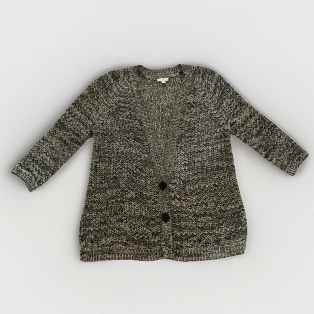 J.jill S Black & Cream Marled Open Knit Relaxed Cardigan